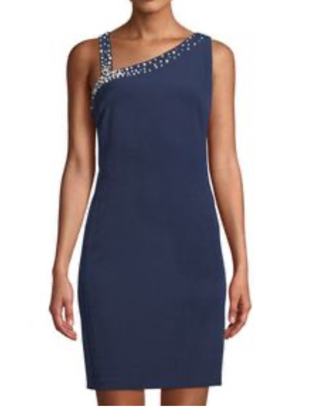 Karl Lagerfeld Navy  Dress with Pearl-Embellished Neckline Size 6